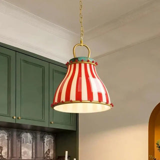 Vintage red striped hanging lamp, retro pendant ceiling light for eclectic home décor