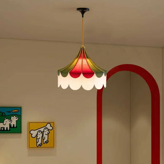 Vintage elegant fabric pendant light, warm amber ambient ceiling fixture
