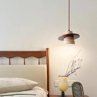 PIBOI Beige Stone Dark Wood Bedroom Pendant – view 1