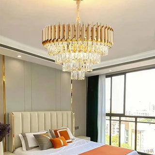 Gold Crystal Chandelier – Luxury Pendant Light With Sparkling Waterfall Cascade