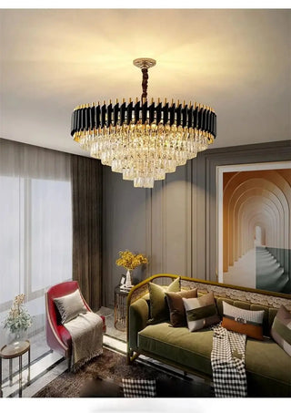 Gold Crystal Chandelier – Luxury Pendant Light With Sparkling Waterfall Cascade