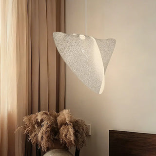 Modern organic shaped pendant, white designer fixture for minimalist interiors