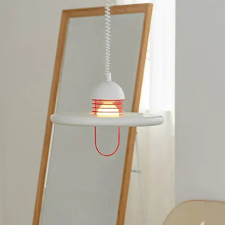 Sleek white and red disc pendant lamp, modern decorative hanging ceiling fixture