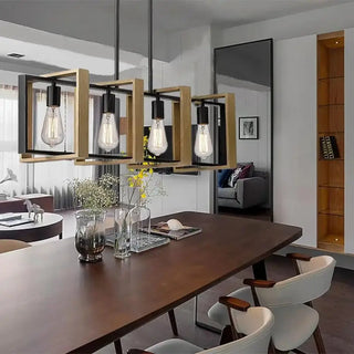 DARTOU Modern Square Wood and Black Industrial Ceiling Light – view 1