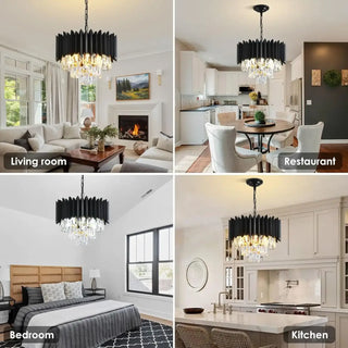 CRISTNOR Modern Crystal Black Gold Rose Dining Room Ceiling Light – view 4