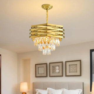 Modern luxury gold chandelier with crystal pendant, chic hanging ceiling fixture