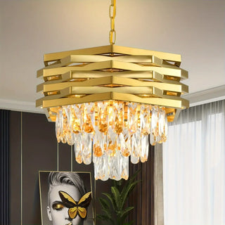 Modern gold chandelier with luxury crystal pendant, chic contemporary ceiling fixture