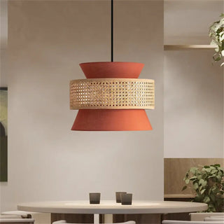 TERRAT Modern Double Terracotta and Rattan Shade Ceiling Light – view 2