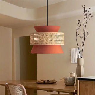 TERRAT Modern Double Terracotta and Rattan Shade Ceiling Light – view 5