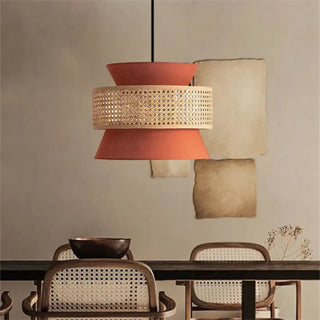 TERRAT Modern Double Terracotta and Rattan Shade Ceiling Light – view 1
