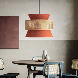 TERRAT Modern Double Terracotta and Rattan Shade Ceiling Light – view 3