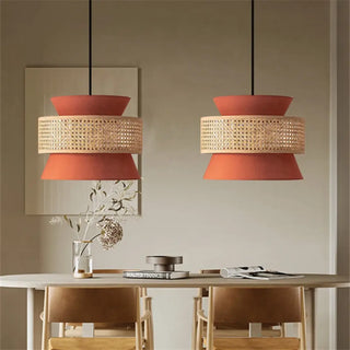 TERRAT Modern Double Terracotta and Rattan Shade Ceiling Light – view 4