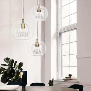 LOVU Modern Ribbed Glass Globe and Brass Ceiling Light – view 1