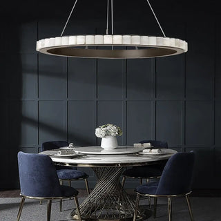 Marble pendant lamp with steel fixture, modern LED stylish ceiling hanging light