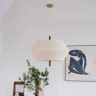 BELI Modern Linen Beige and White with Wood Details Ceiling Light – view 1