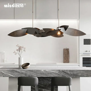Modern sculptural leaf metal pendant light, warm ambient hanging ceiling lamp