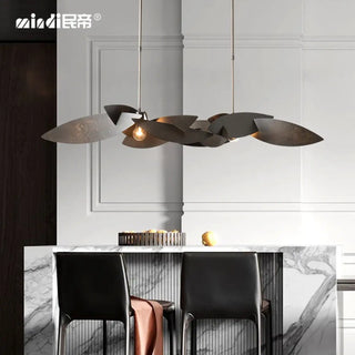 Sculptural metal leaf pendant ceiling fixture, modern warm ambient hanging lamp