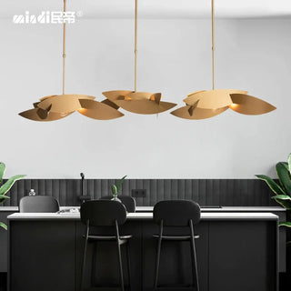 Metal leaf pendant lamp, sculptural modern hanging ceiling light with warm glow