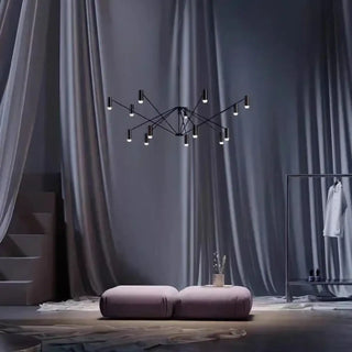 Black multi-arm chandelier with adjustable spotlights — modern ceiling fixture