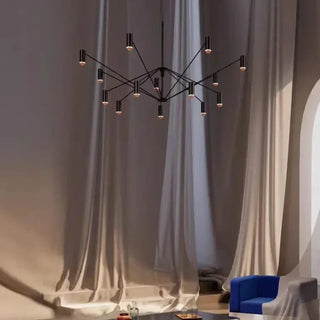 Multi-spot black pendant in living room — contemporary statement chandelier