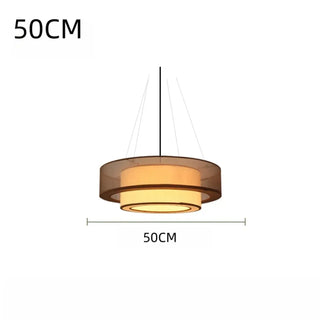 Round pendant lamp from below — warm dimmable circular fixture