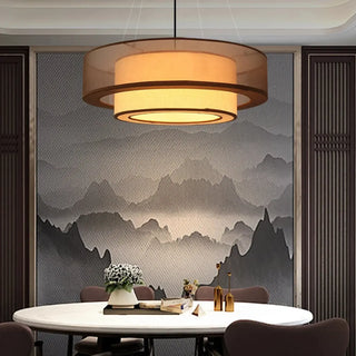Modern round pendant light close-up — designer halo ceiling lamp