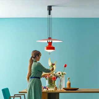 Red circular pendant lamp, Scandinavian style bold hanging ceiling light for dining room