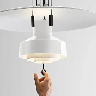Scandinavian red pendant ceiling fixture with diffuser, modern bold hanging lamp
