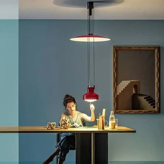 Modern red pendant light, Scandinavian circular diffuser hanging ceiling lamp
