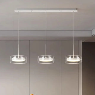 Modern glass trio pendant ceiling lamp with LED, transparent hanging light