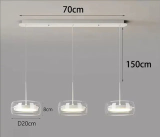 Trio transparent glass pendant light, modern LED integrated hanging ceiling fixture