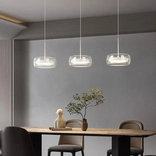 Transparent glass trio pendant lamp with integrated LED, modern hanging ceiling light