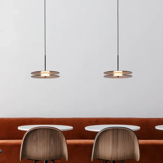 Modern stacked round smoked glass pendant light, soft diffused glow ceiling fixture
