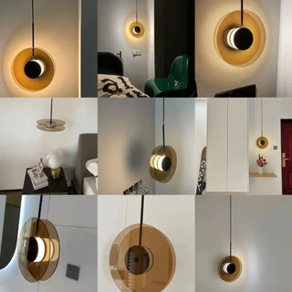 Modern stacked glass pendant light, soft diffused glow hanging ceiling lamp detail
