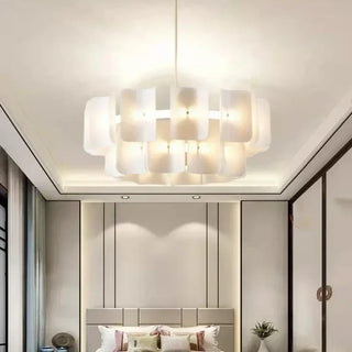 Sculpted glass pendant lamp, elegant modern ceiling fixture with ambient illumination