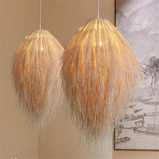 BOHI Natural Raffia Feather Effect Bohemian Chic Ceiling Light – view 1
