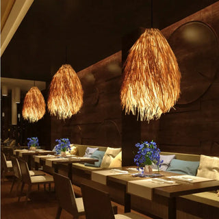 BOHI Natural Raffia Feather Effect Bohemian Chic Ceiling Light – view 2