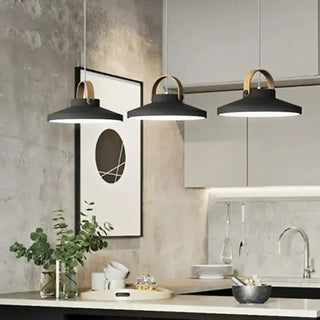 Modern black pendant light, kitchen lamp with wooden handle cozy dining
