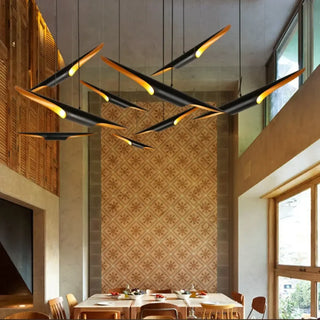 Modern black pendant light with gold tube, elegant hanging ceiling lamp for dining room