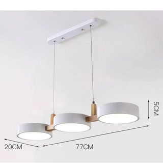 Modern Nordic pendant light with triple rounds, wood accent hanging ceiling lamp