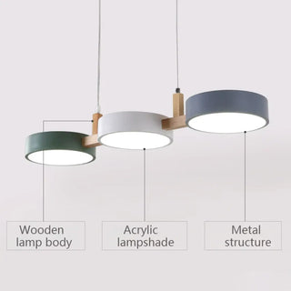 Nordic triple round wood pendant ceiling lamp, modern soft ambient hanging light