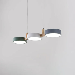 Modern Nordic triple round pendant ceiling fixture, wood color accent hanging lamp
