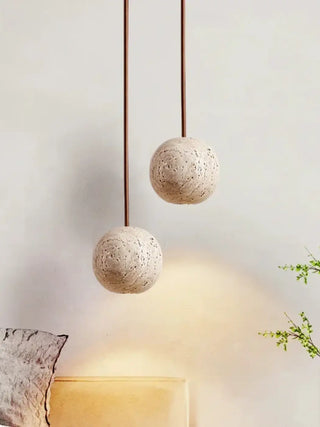 Organic suspension pendant light, stone effect spheres soft ambient ceiling fixture