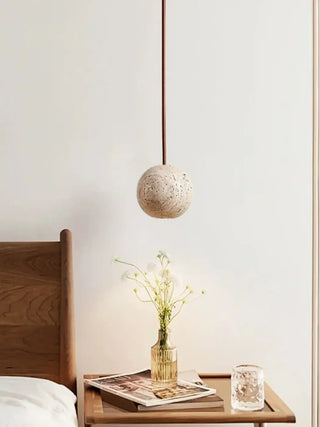 Stone effect sphere pendant lamp, organic suspension soft ambient ceiling light