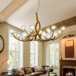 DORIGINI Original Gilded Wood Deer with Opal Balls Ceiling Light – view 2