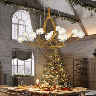 DORIGINI Original Gilded Wood Deer with Opal Balls Ceiling Light – view 1