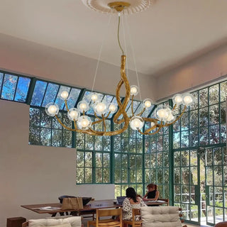 DORIGINI Original Gilded Wood Deer with Opal Balls Ceiling Light – view 4