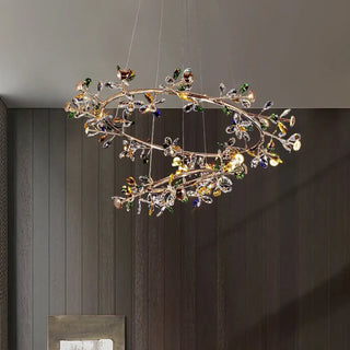 Floral crystal oval pendant light, luxury multicolor ceiling fixture