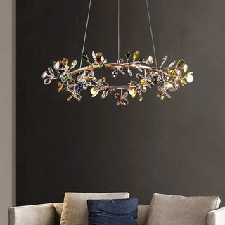 Oval luxury floral crystal pendant light, multicolor ceiling hanging fixture