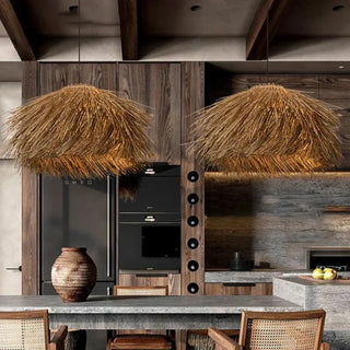 PINE Natural Straw Bohemian Chic Ceiling Light – view 4